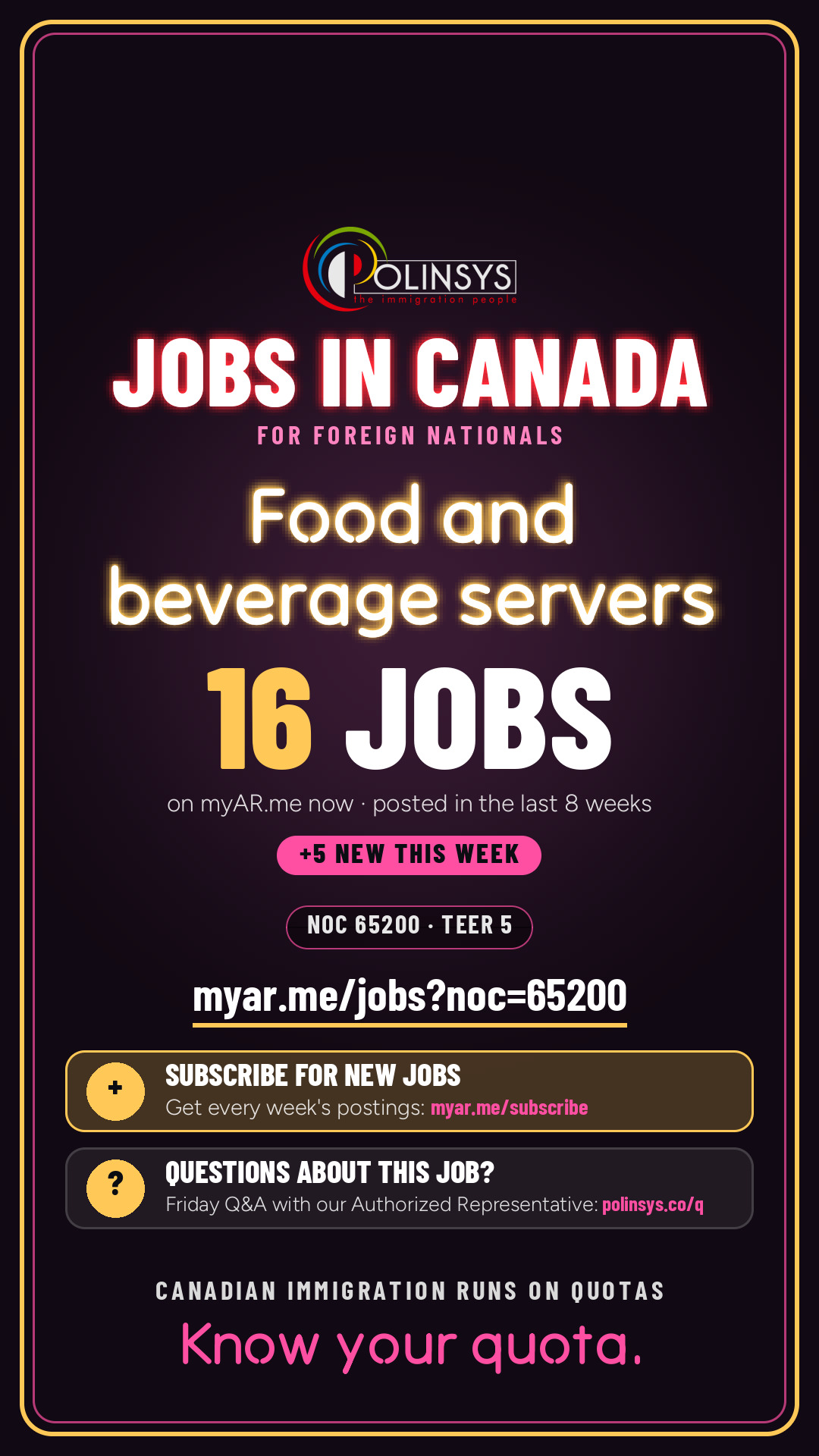 Job card: Food and beverage servers (NOC 65200) — 15 jobs on myAR.me
