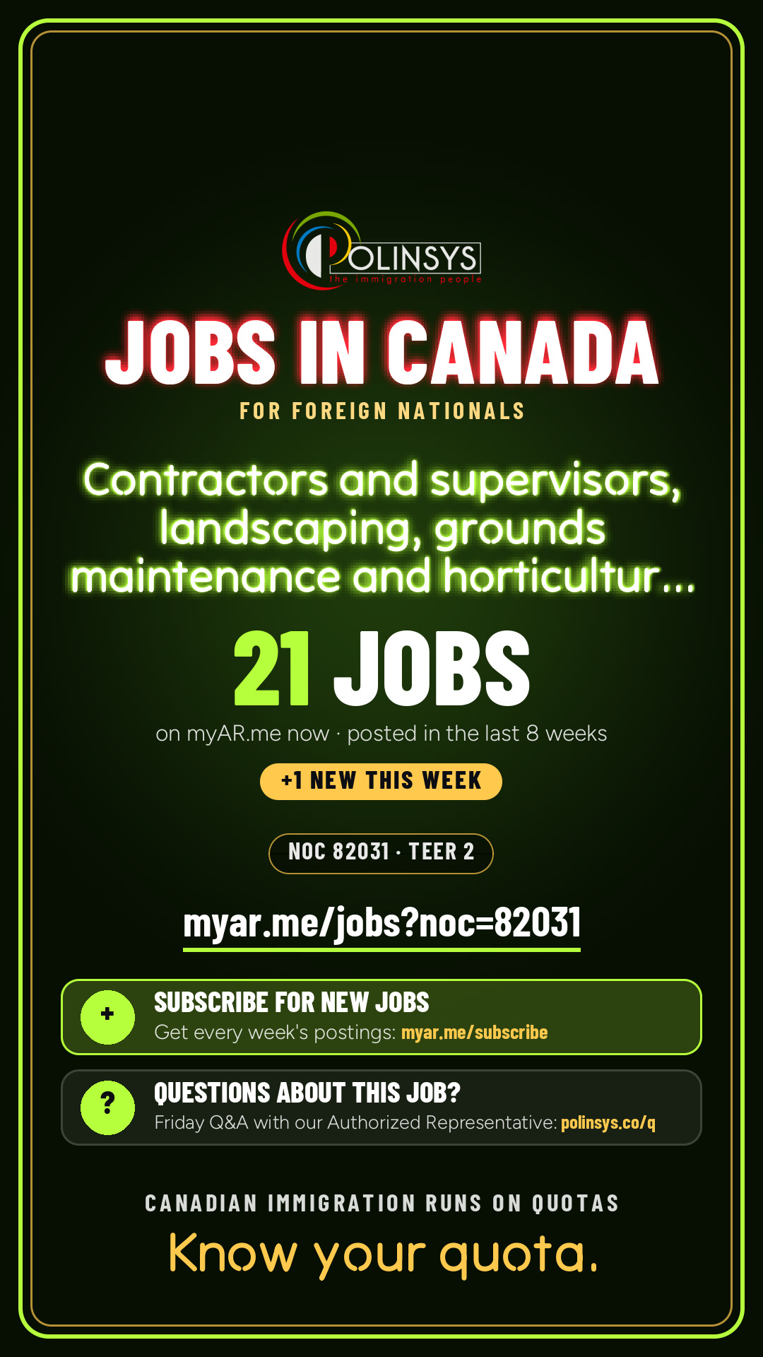 Job card: Contractors and supervisors, landscaping, grounds maintenance and horticulture services (NOC 82031) — 21 jobs on myAR.me