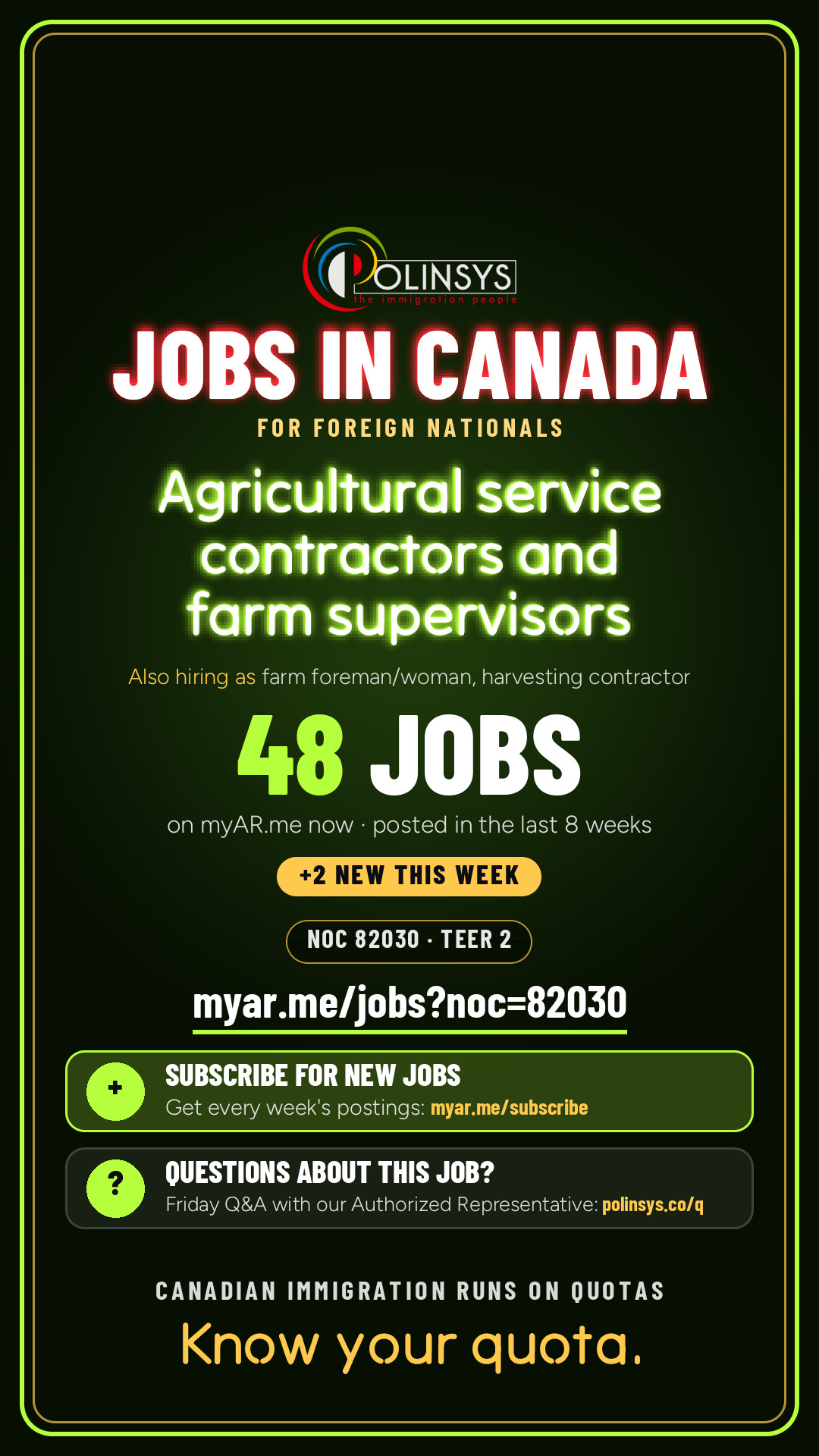 Job card: Agricultural service contractors and farm supervisors (NOC 82030) — 48 jobs on myAR.me
