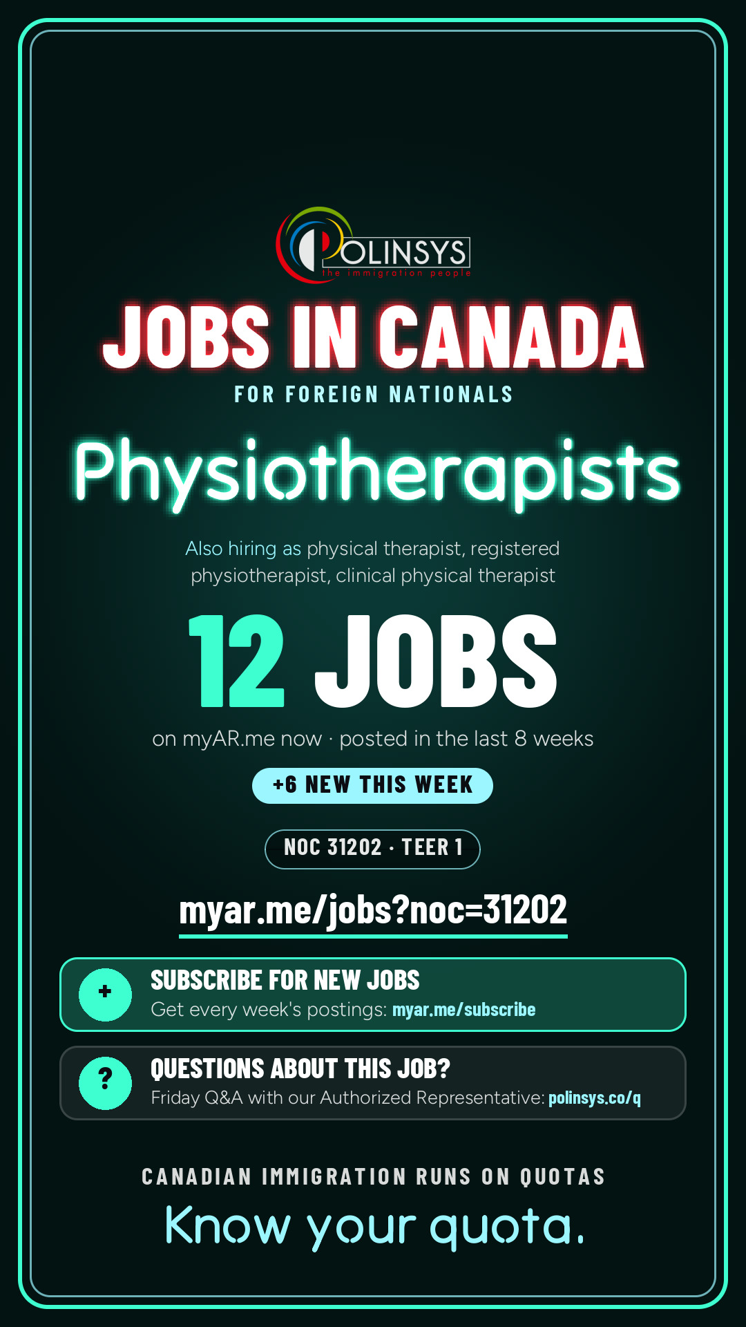 Job card: Physiotherapists (NOC 31202) — 8 jobs on myAR.me