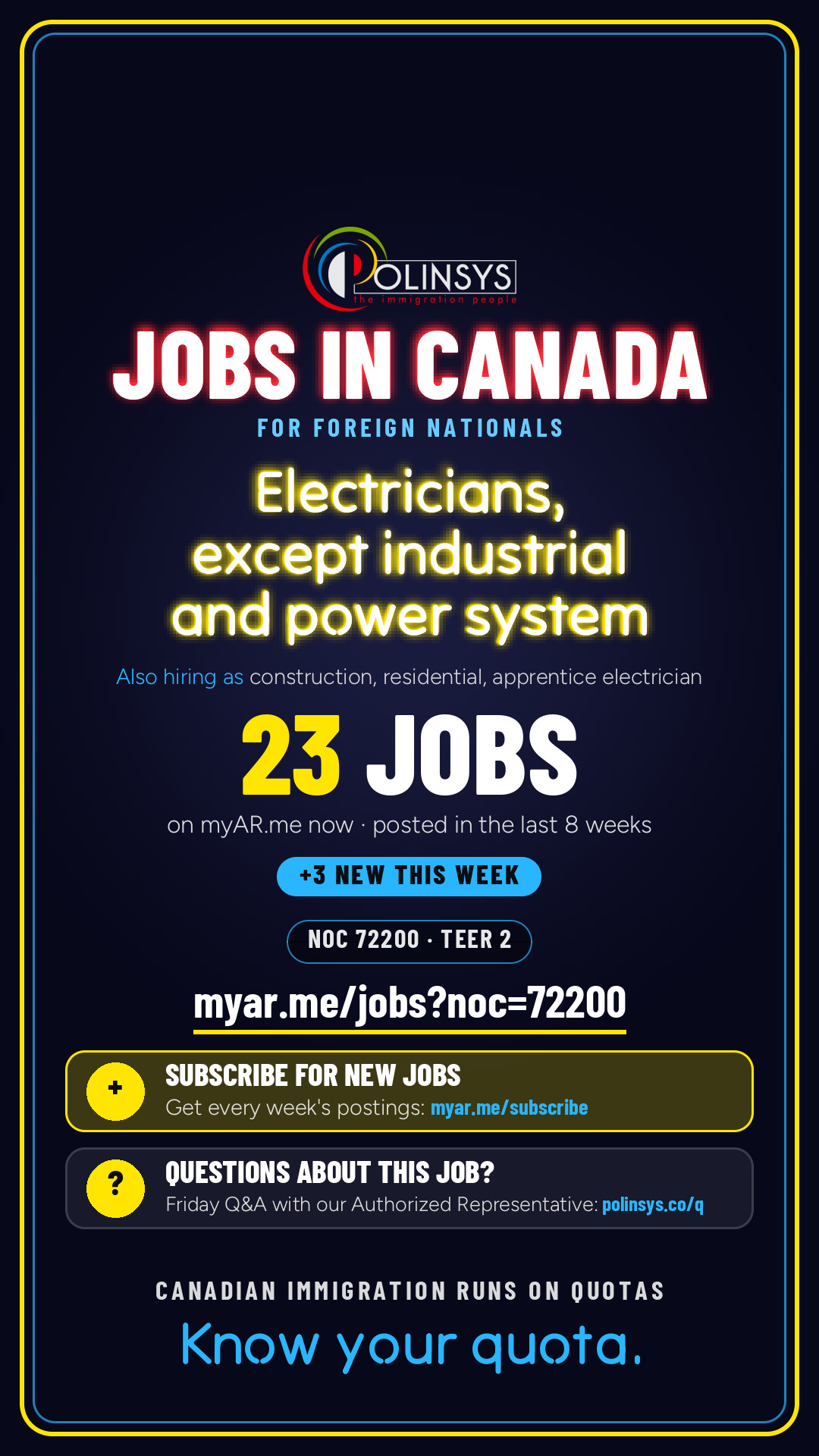 Job card: Electricians, except industrial and power system (NOC 72200) — 21 jobs on myAR.me