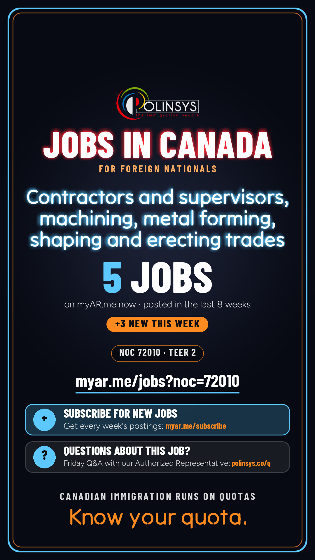 Job card: Contractors and supervisors, machining, metal forming, shaping and erecting trades (NOC 72010) — 3 jobs on myAR.me