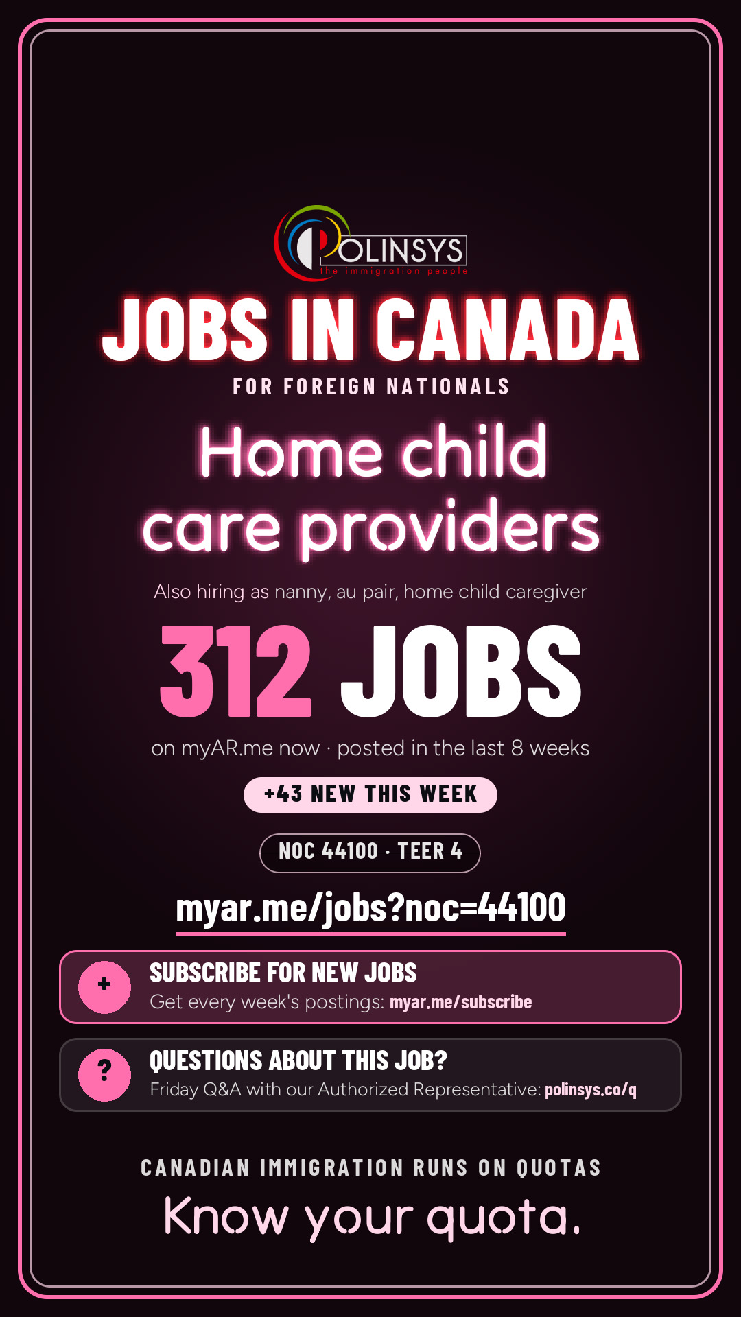 Job card: Home child care providers (NOC 44100) — 312 jobs on myAR.me