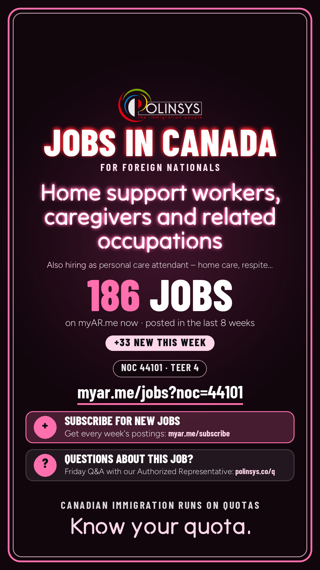 Job card: Home support workers, caregivers and related occupations (NOC 44101) — 186 jobs on myAR.me