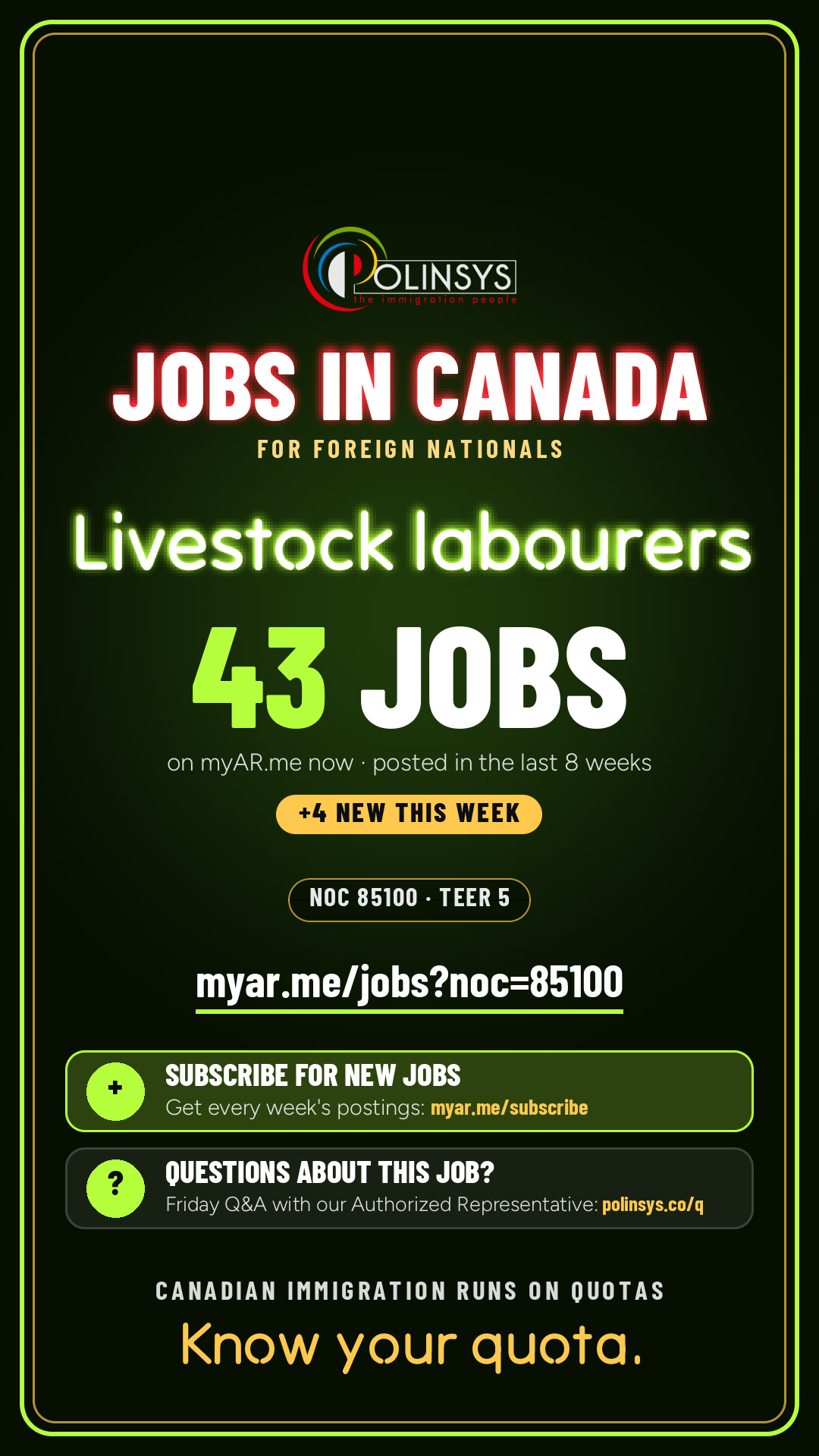 Job card: Livestock labourers (NOC 85100) — 43 jobs on myAR.me