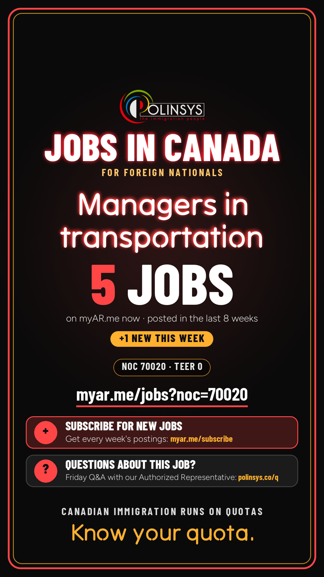 Job card: Managers in transportation (NOC 70020) — 5 jobs on myAR.me