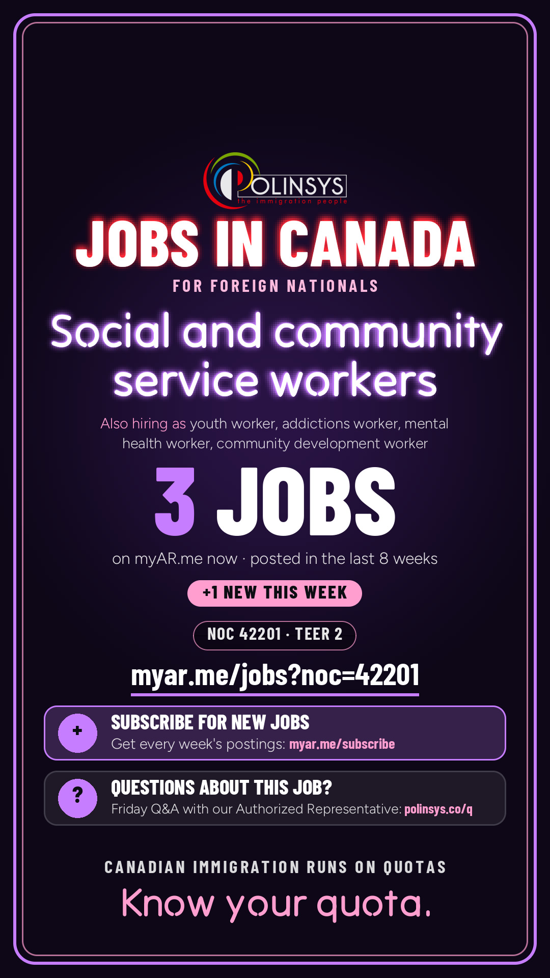 Job card: Social and community service workers (NOC 42201) — 3 jobs on myAR.me