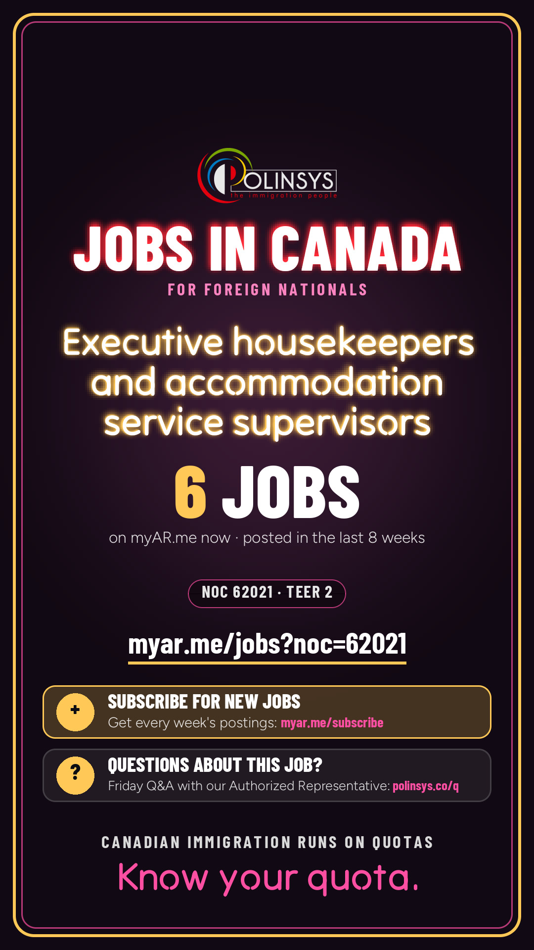 Job card: Executive housekeepers and accommodation service supervisors (NOC 62021) — 6 jobs on myAR.me