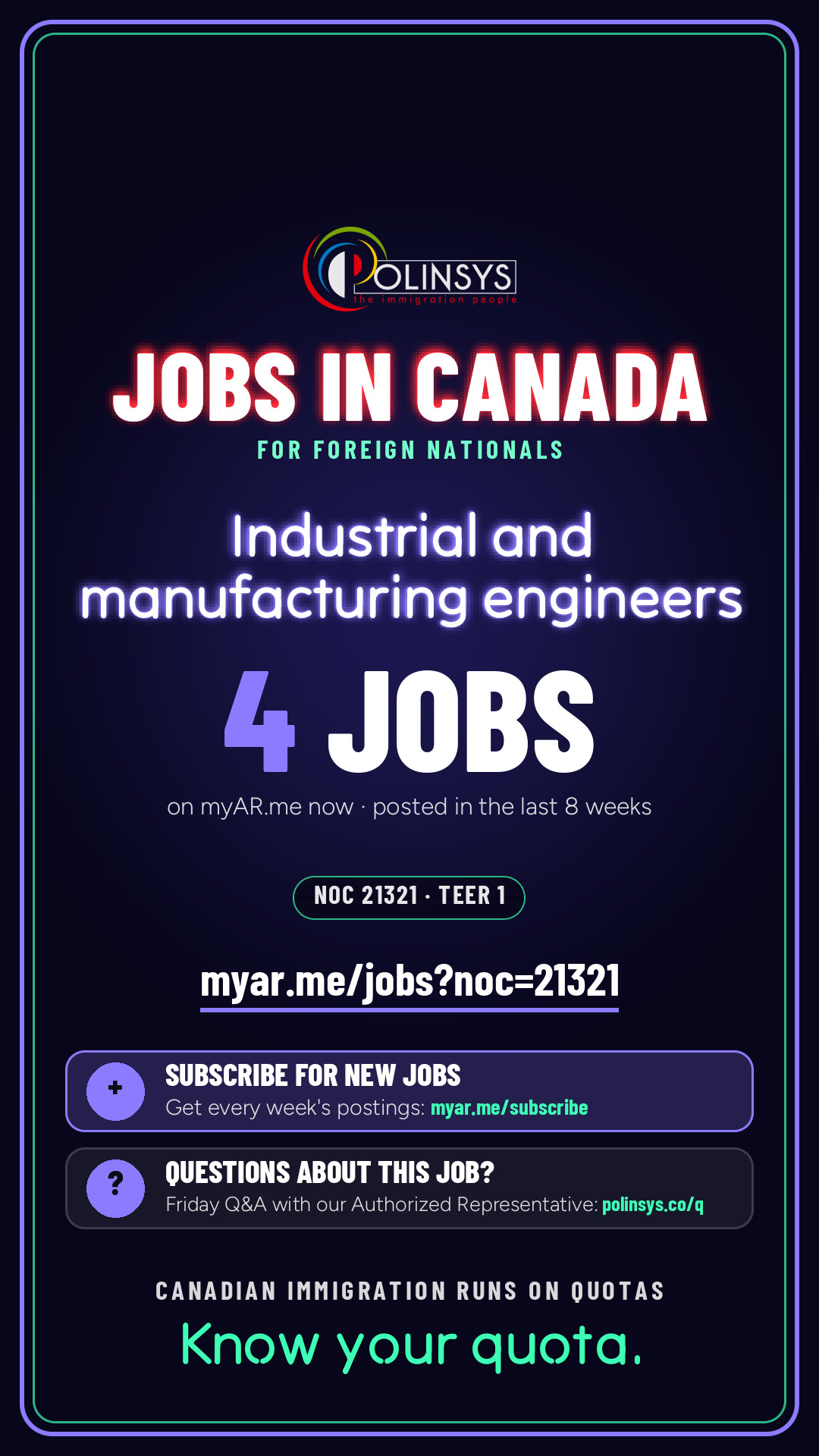 Job card: Industrial and manufacturing engineers (NOC 21321) — 4 jobs on myAR.me