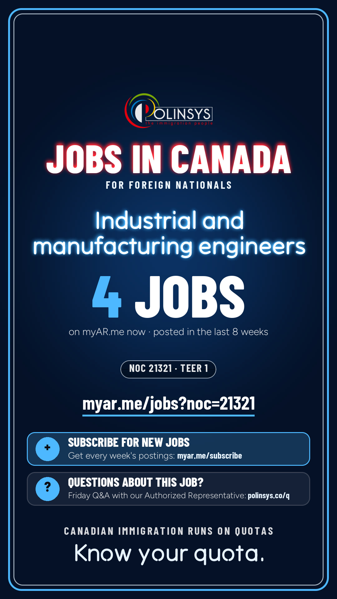 Job card: Industrial and manufacturing engineers (NOC 21321) — 4 jobs on myAR.me