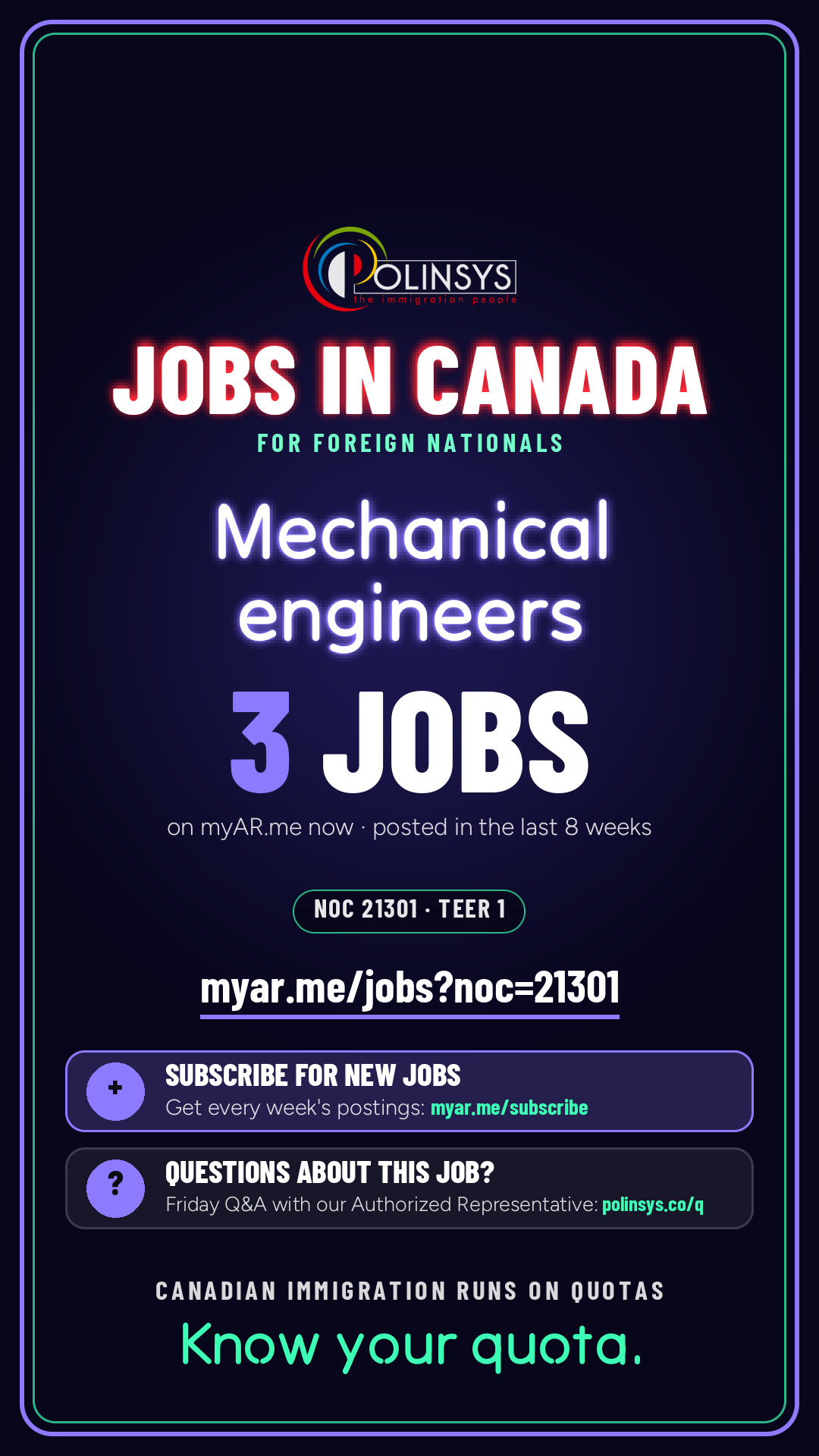 Job card: Mechanical engineers (NOC 21301) — 3 jobs on myAR.me