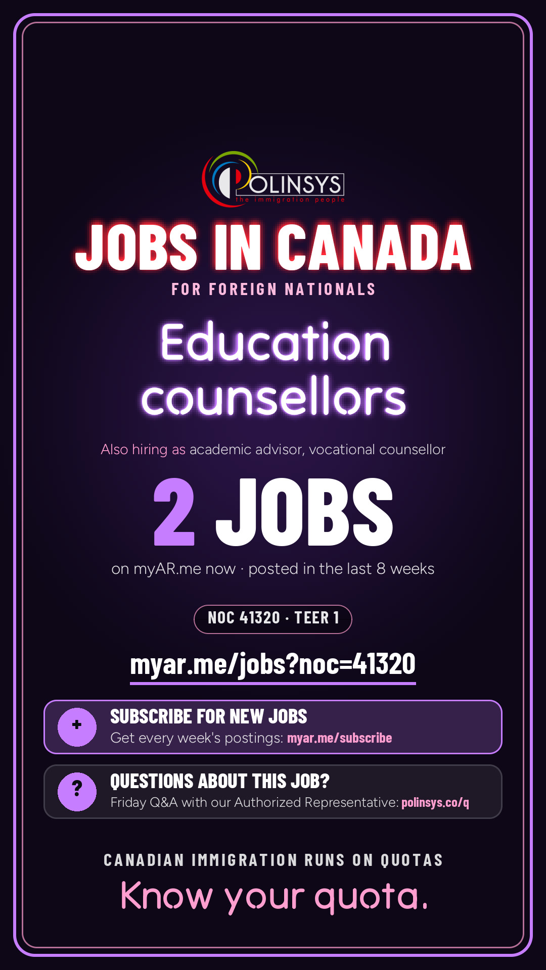 Job card: Education counsellors (NOC 41320) — 2 jobs on myAR.me