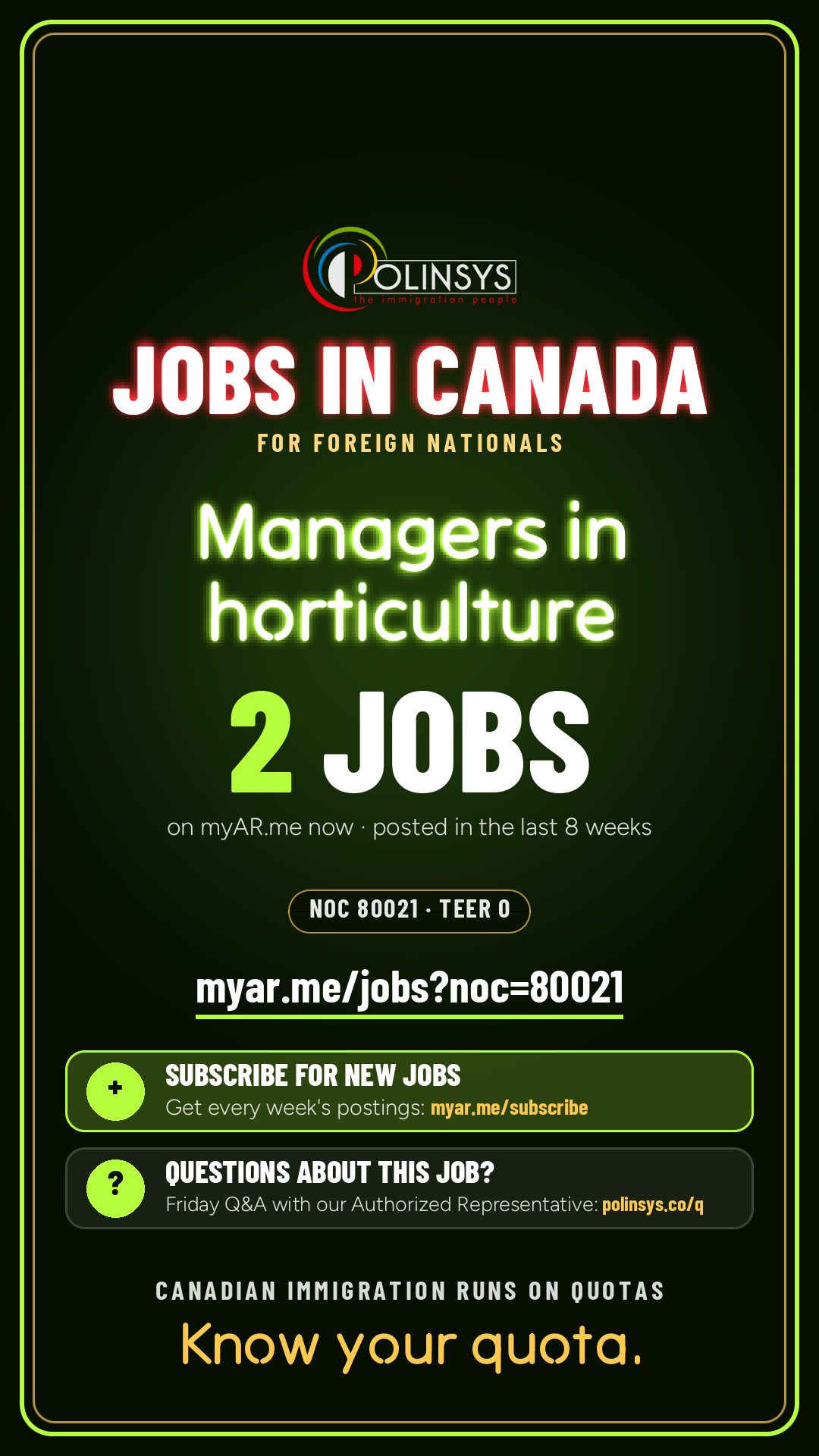 Job card: Managers in horticulture (NOC 80021) — 2 jobs on myAR.me