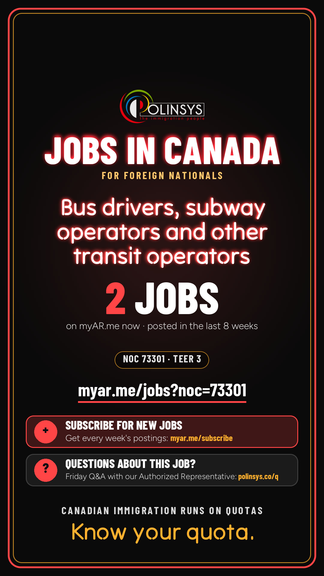 Job card: Bus drivers, subway operators and other transit operators (NOC 73301) — 2 jobs on myAR.me