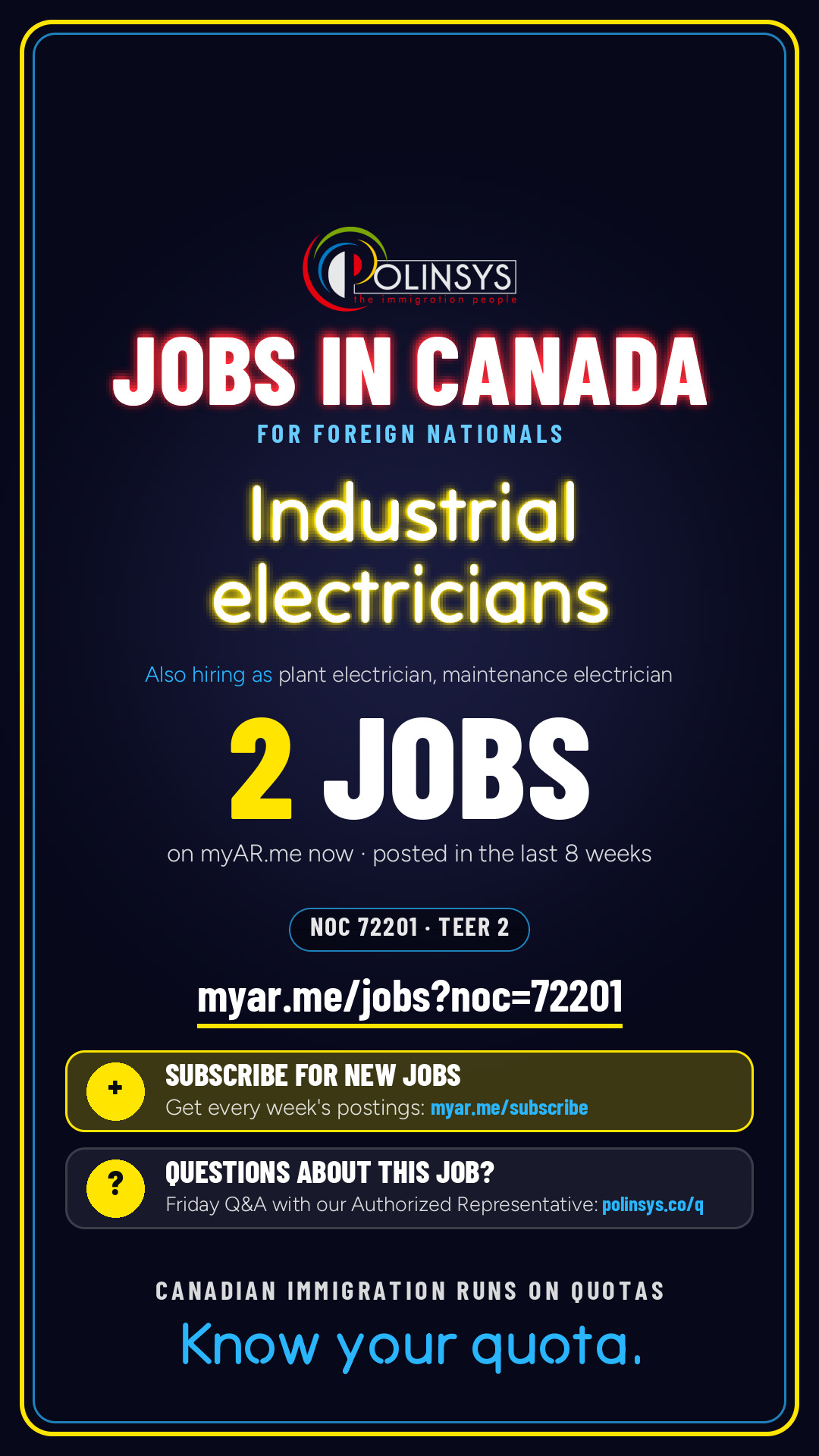 Job card: Industrial electricians (NOC 72201) — 2 jobs on myAR.me
