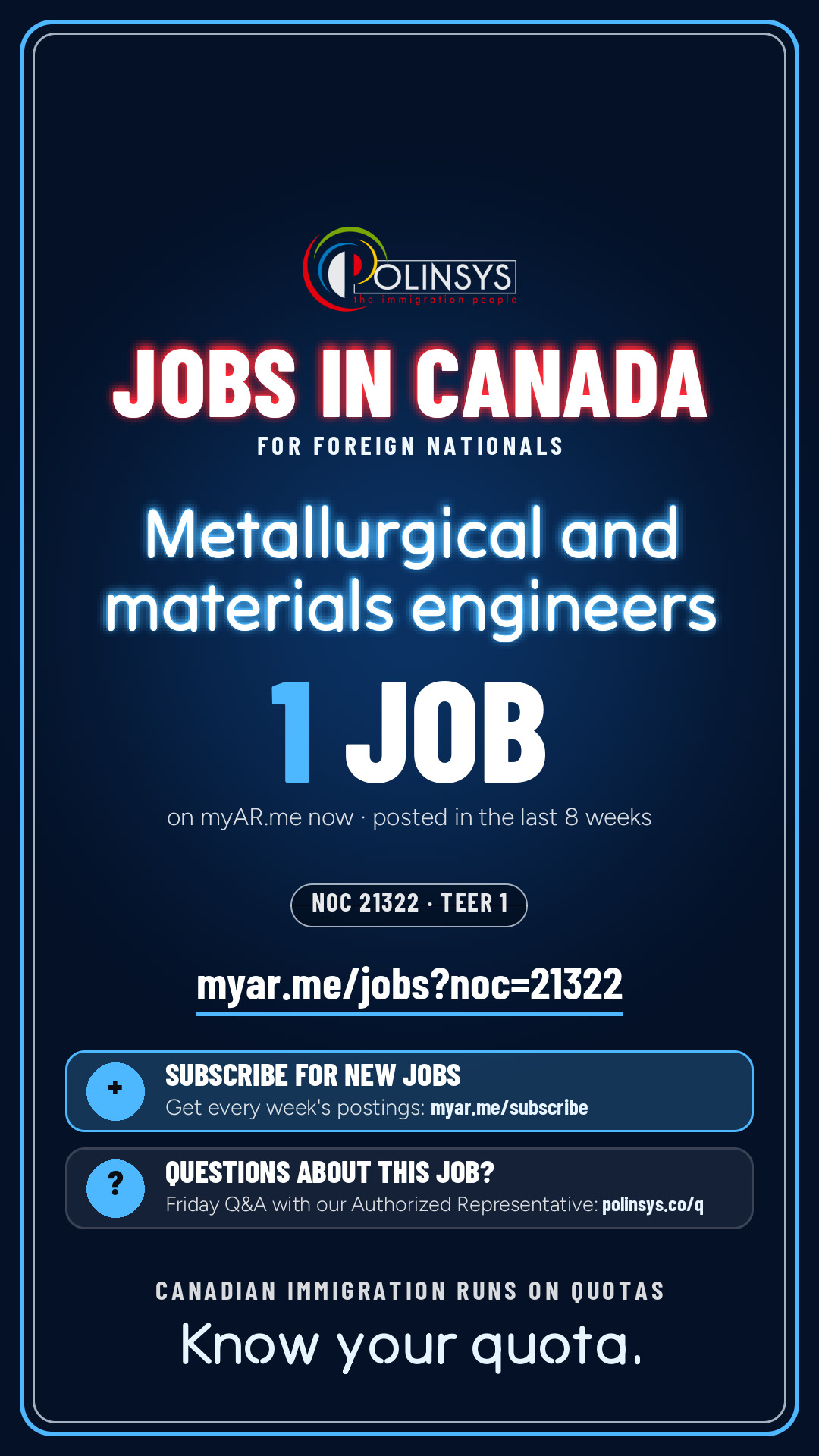 Job card: Metallurgical and materials engineers (NOC 21322) — 1 jobs on myAR.me
