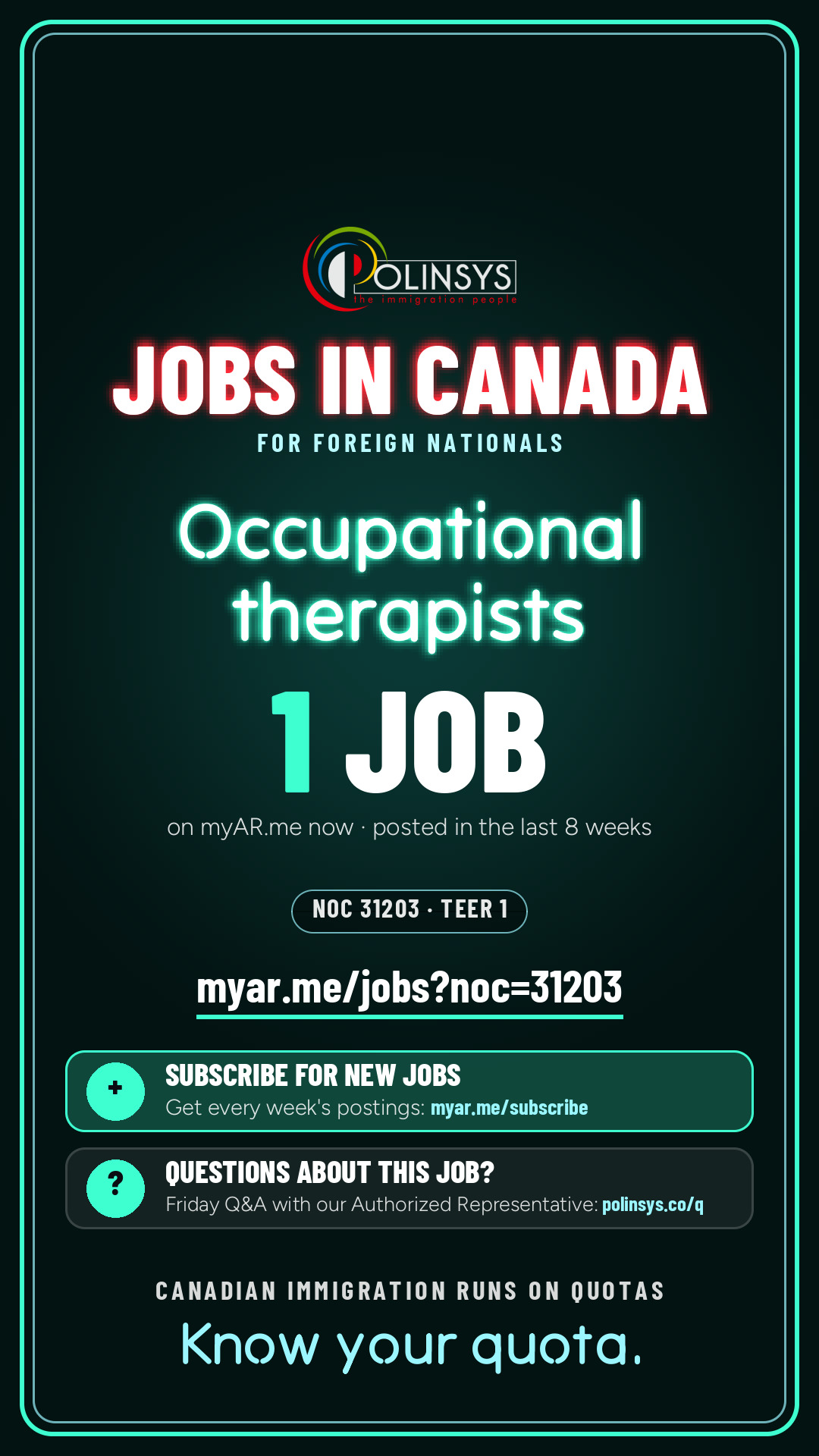 Job card: Occupational therapists (NOC 31203) — 1 jobs on myAR.me