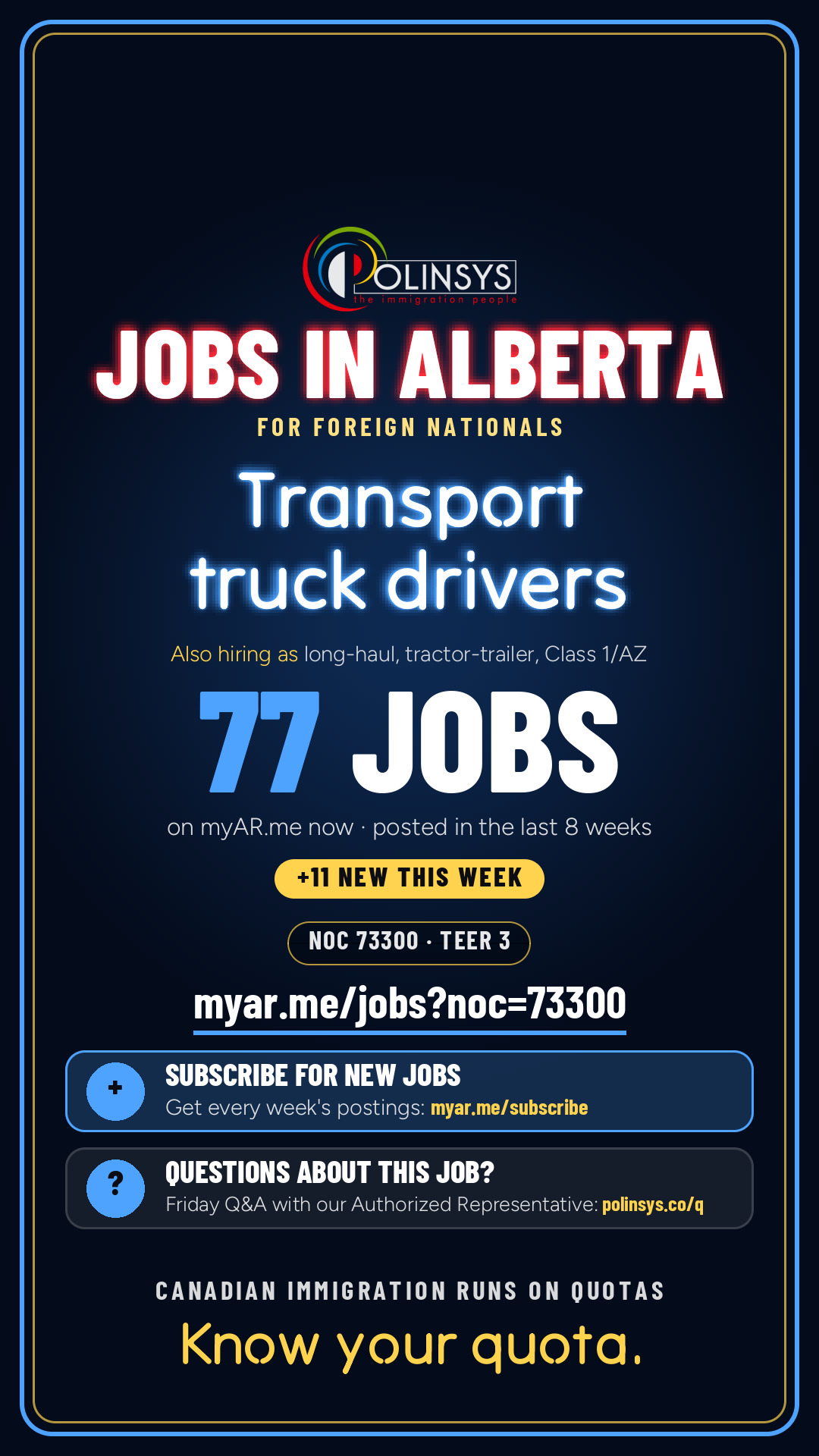 Job card: Transport truck drivers (NOC 73300) — 77 jobs on myAR.me