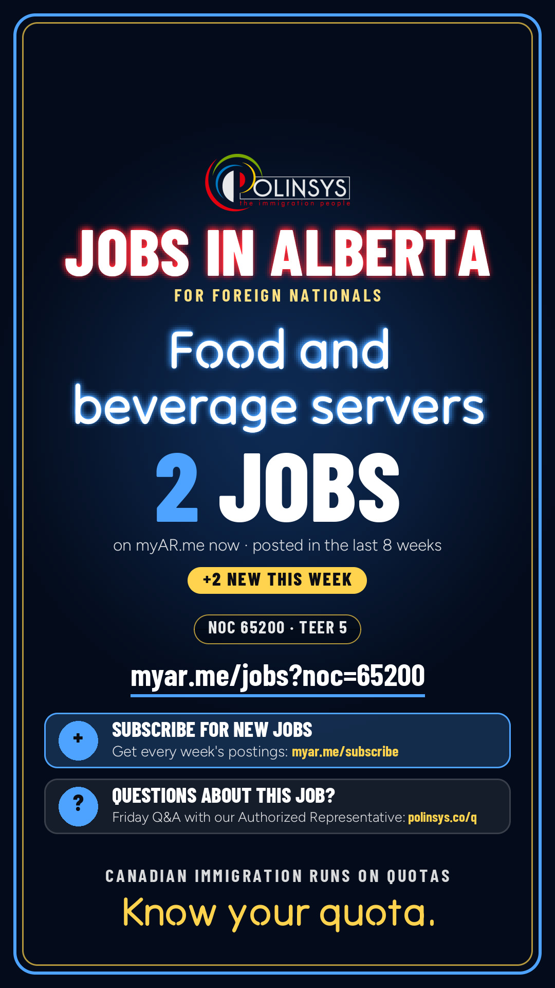 Job card: Food and beverage servers (NOC 65200) — 2 jobs on myAR.me