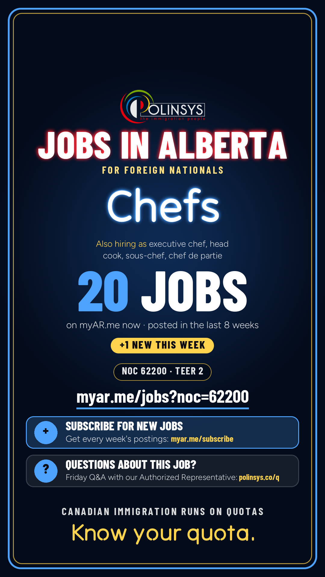 Job card: Chefs (NOC 62200) — 20 jobs on myAR.me