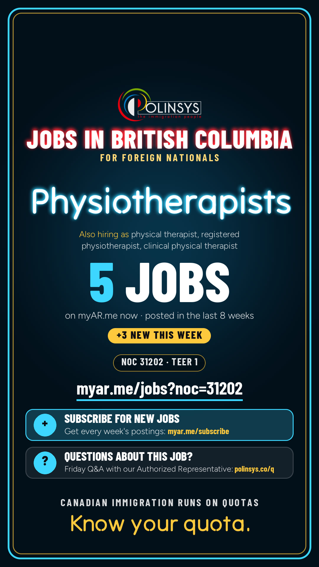 Job card: Physiotherapists (NOC 31202) — 5 jobs on myAR.me