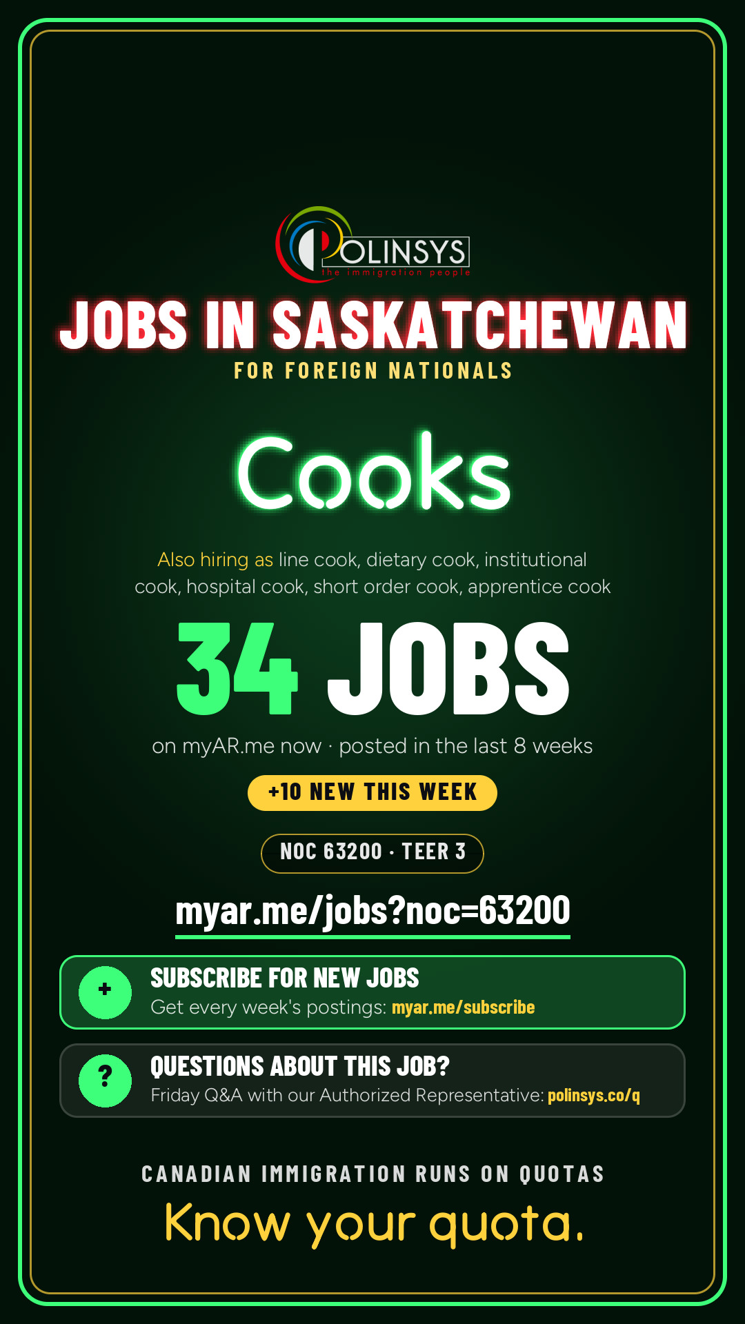 Job card: Cooks (NOC 63200) — 34 jobs on myAR.me