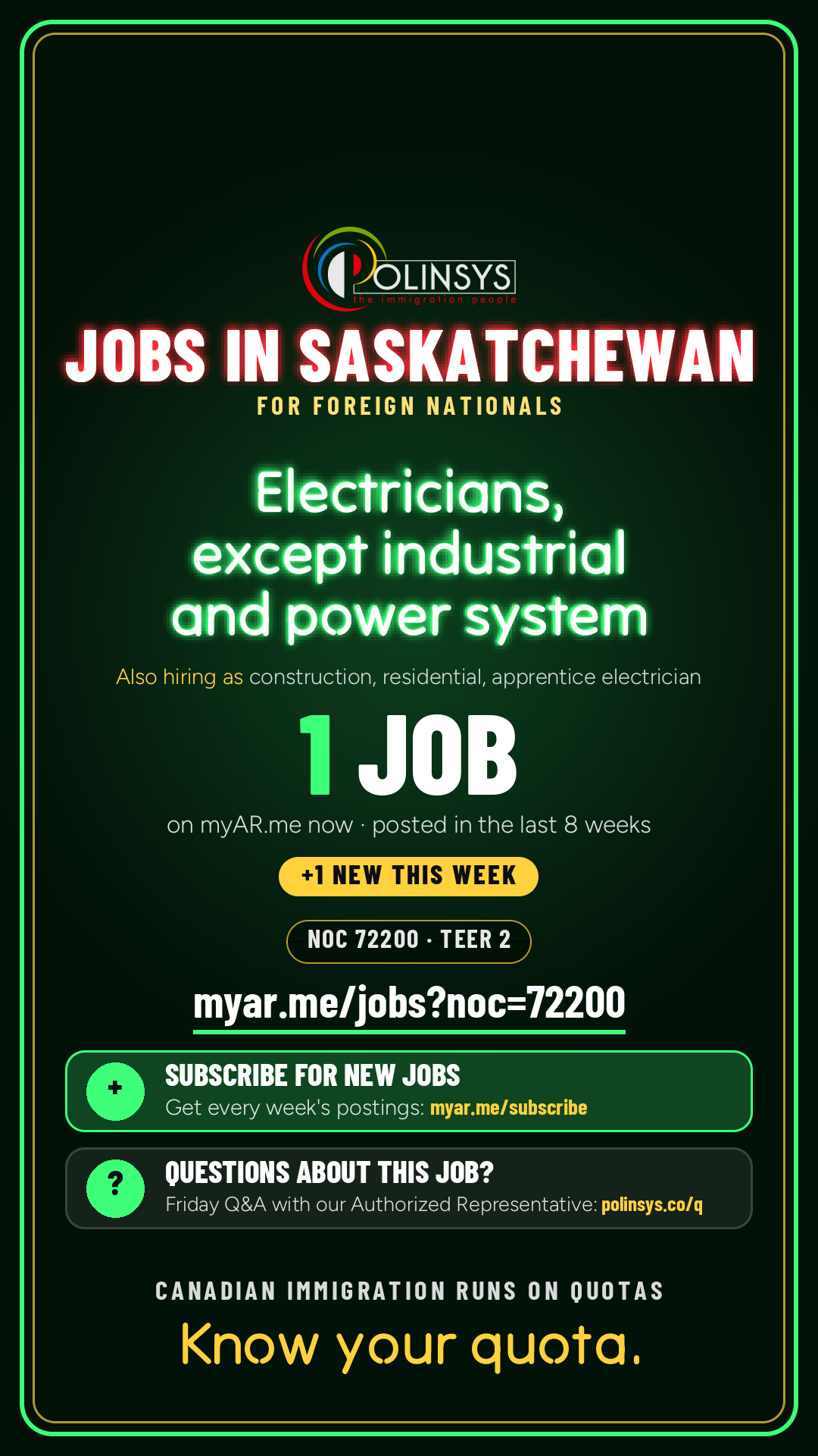 Job card: Electricians, except industrial and power system (NOC 72200) — 1 jobs on myAR.me