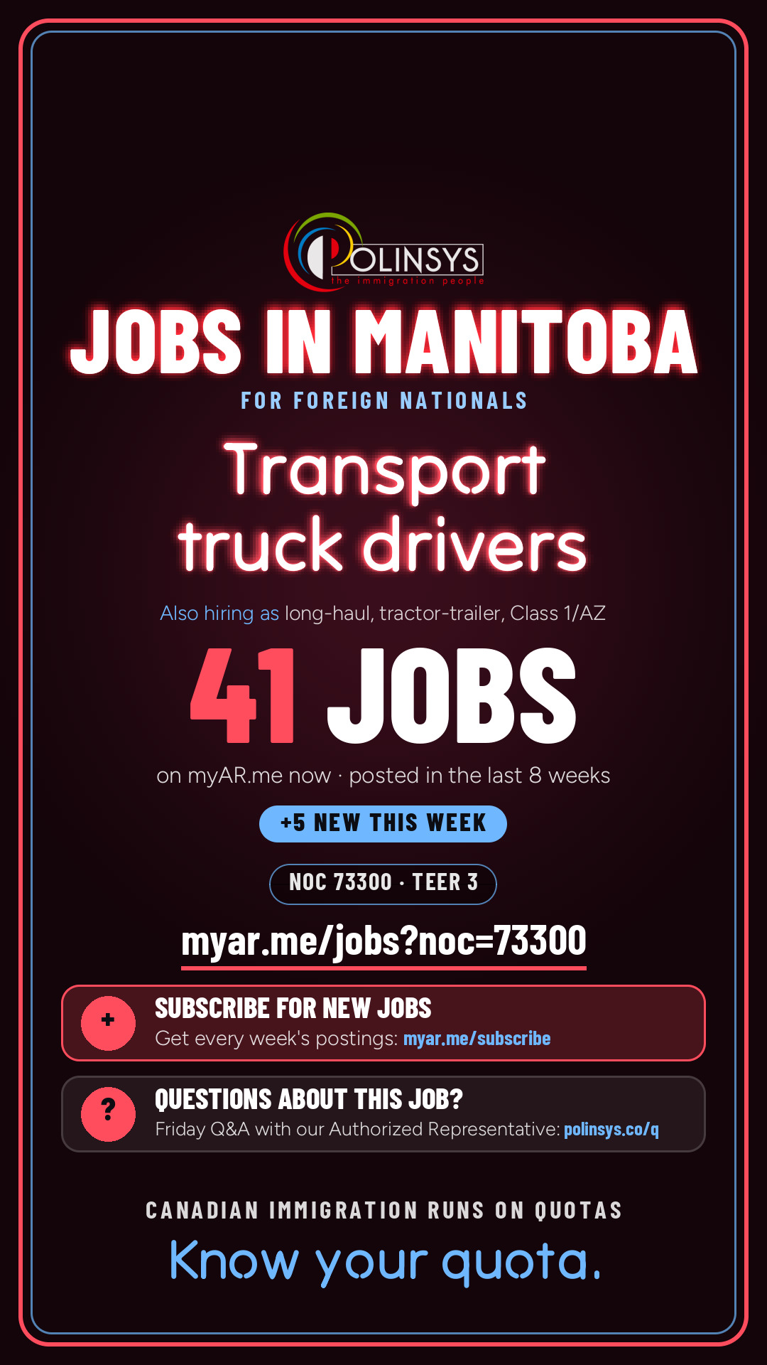 Job card: Transport truck drivers (NOC 73300) — 41 jobs on myAR.me