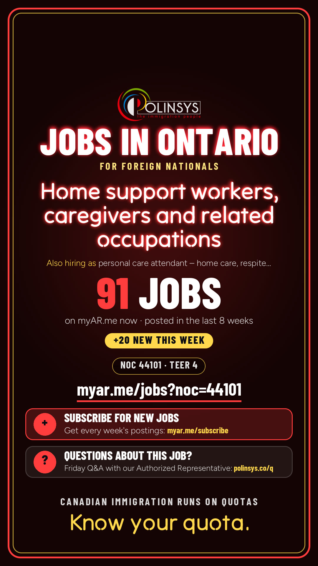 Job card: Home support workers, caregivers and related occupations (NOC 44101) — 91 jobs on myAR.me