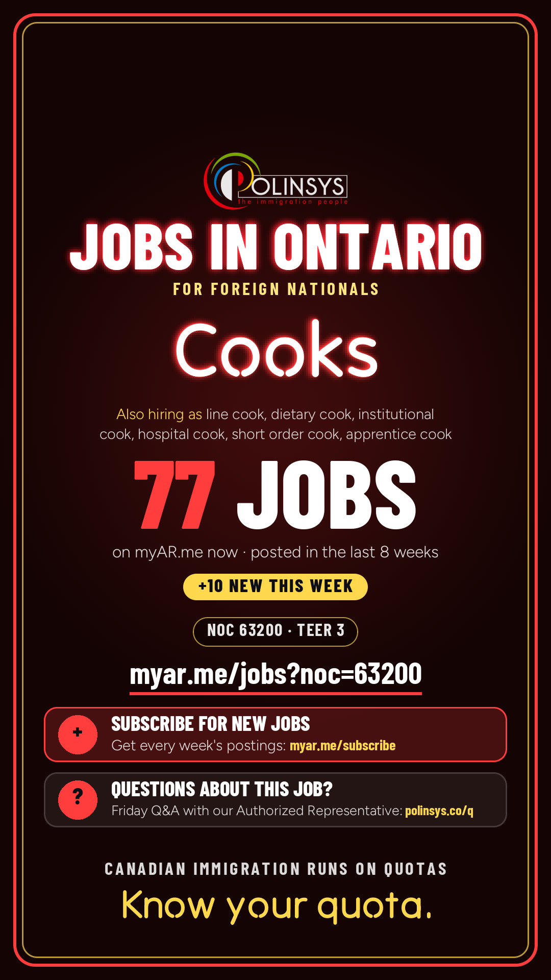 Job card: Cooks (NOC 63200) — 77 jobs on myAR.me
