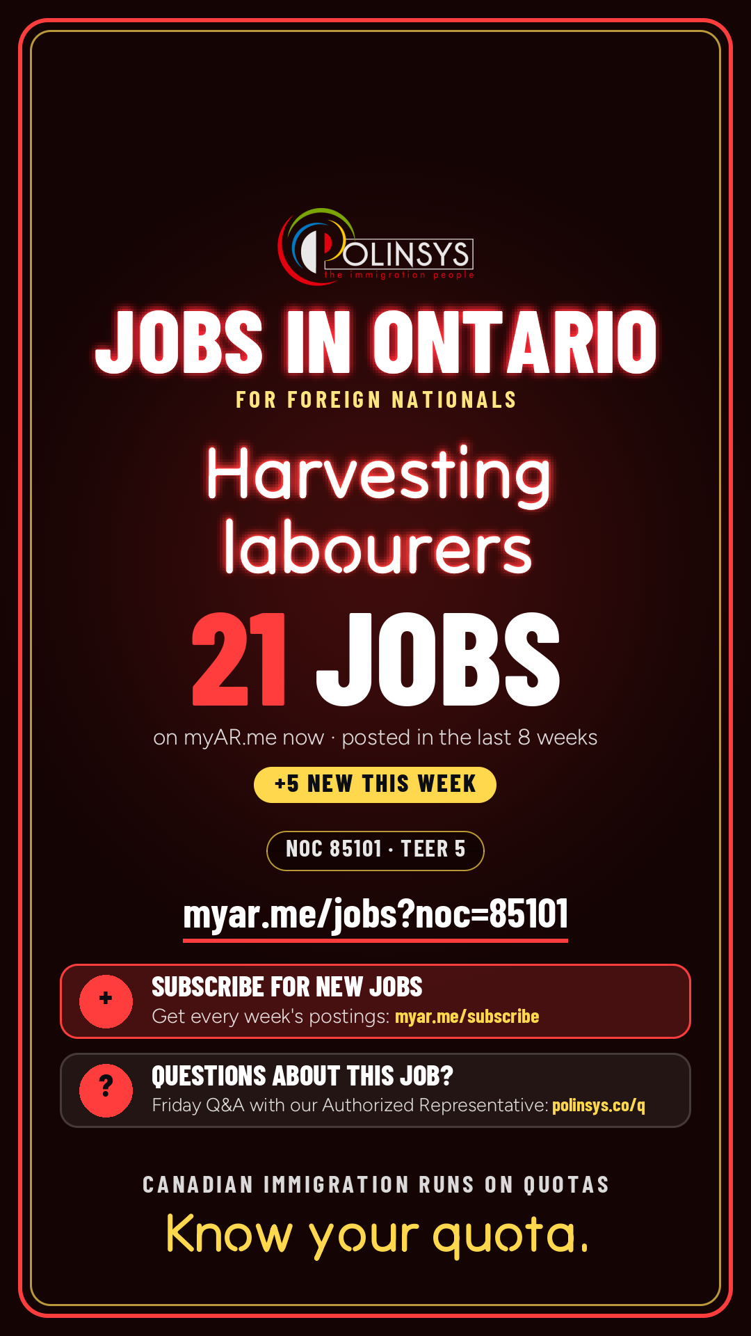 Job card: Harvesting labourers (NOC 85101) — 21 jobs on myAR.me