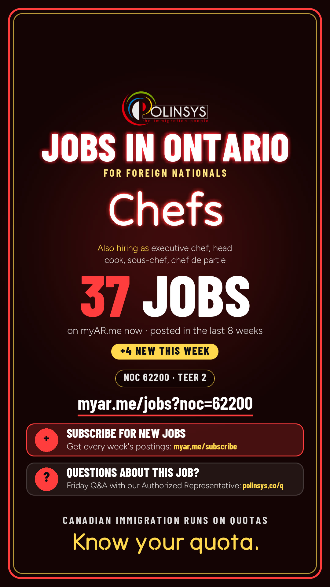 Job card: Chefs (NOC 62200) — 37 jobs on myAR.me