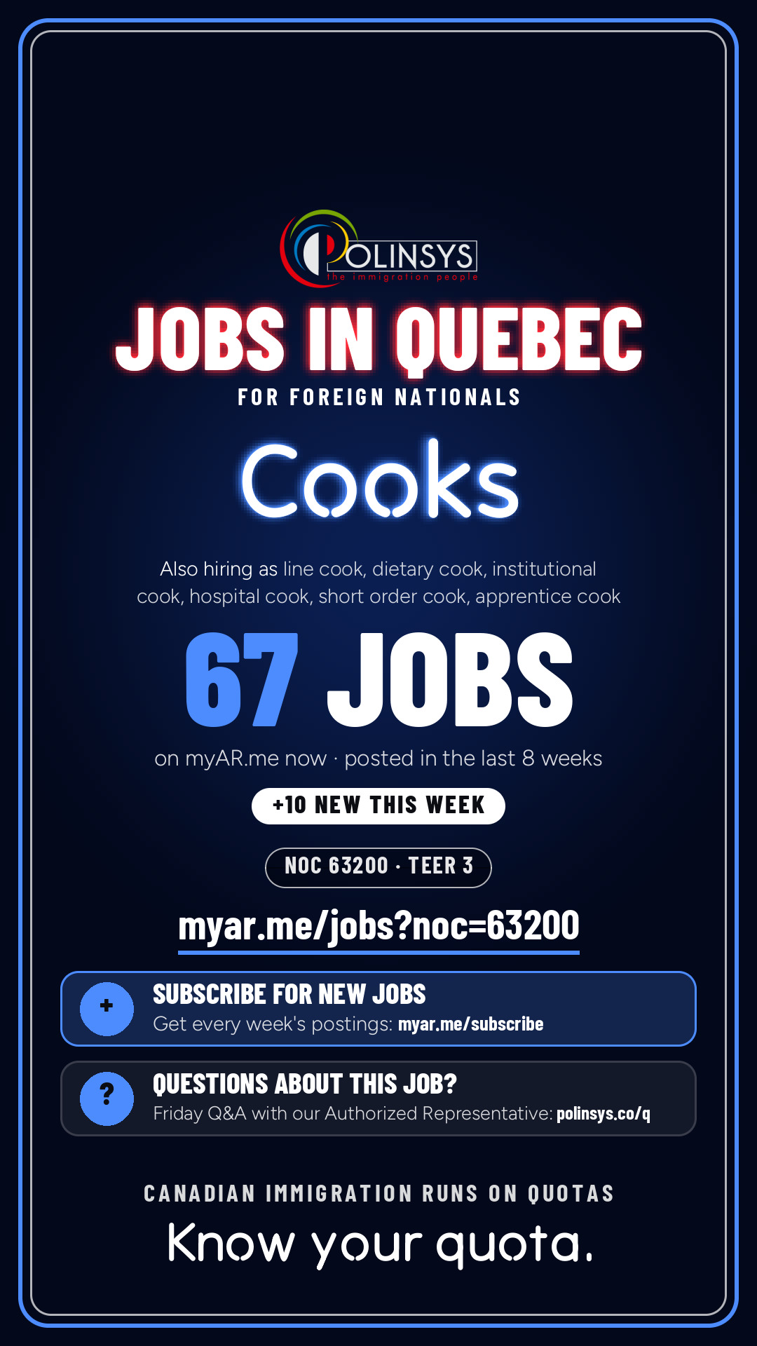 Job card: Cooks (NOC 63200) — 67 jobs on myAR.me