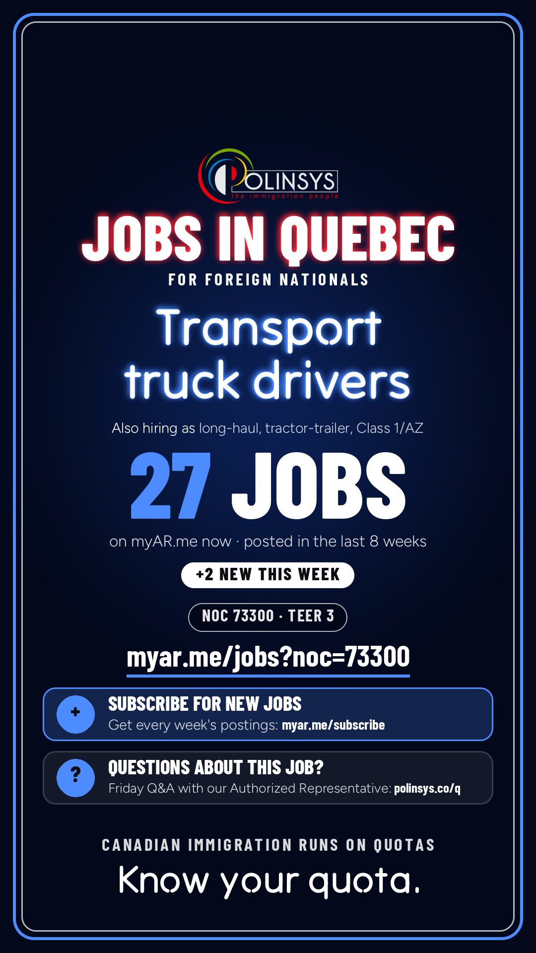 Job card: Transport truck drivers (NOC 73300) — 27 jobs on myAR.me