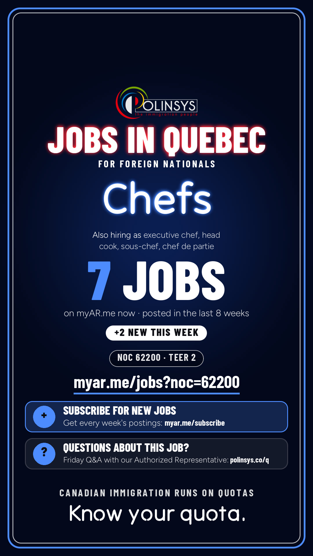 Job card: Chefs (NOC 62200) — 7 jobs on myAR.me