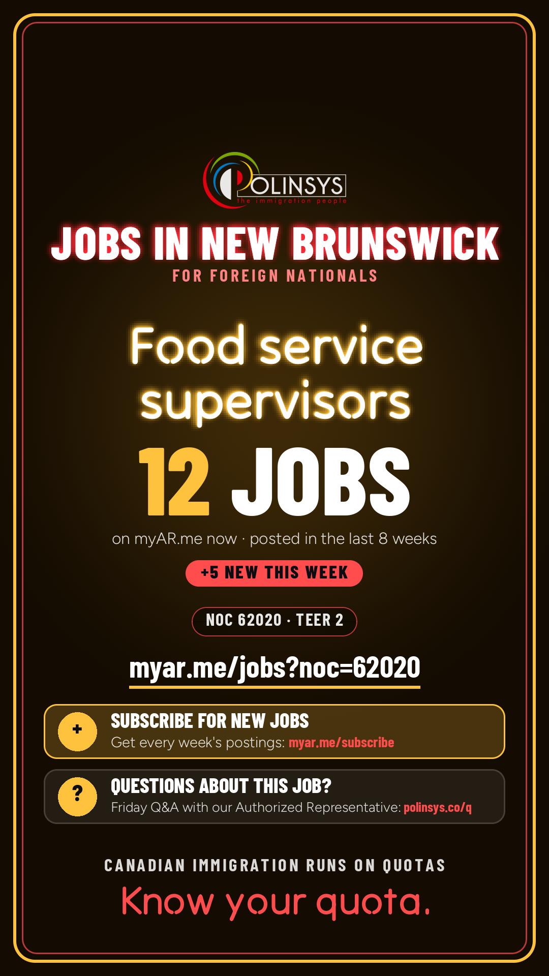 Job card: Food service supervisors (NOC 62020) — 12 jobs on myAR.me