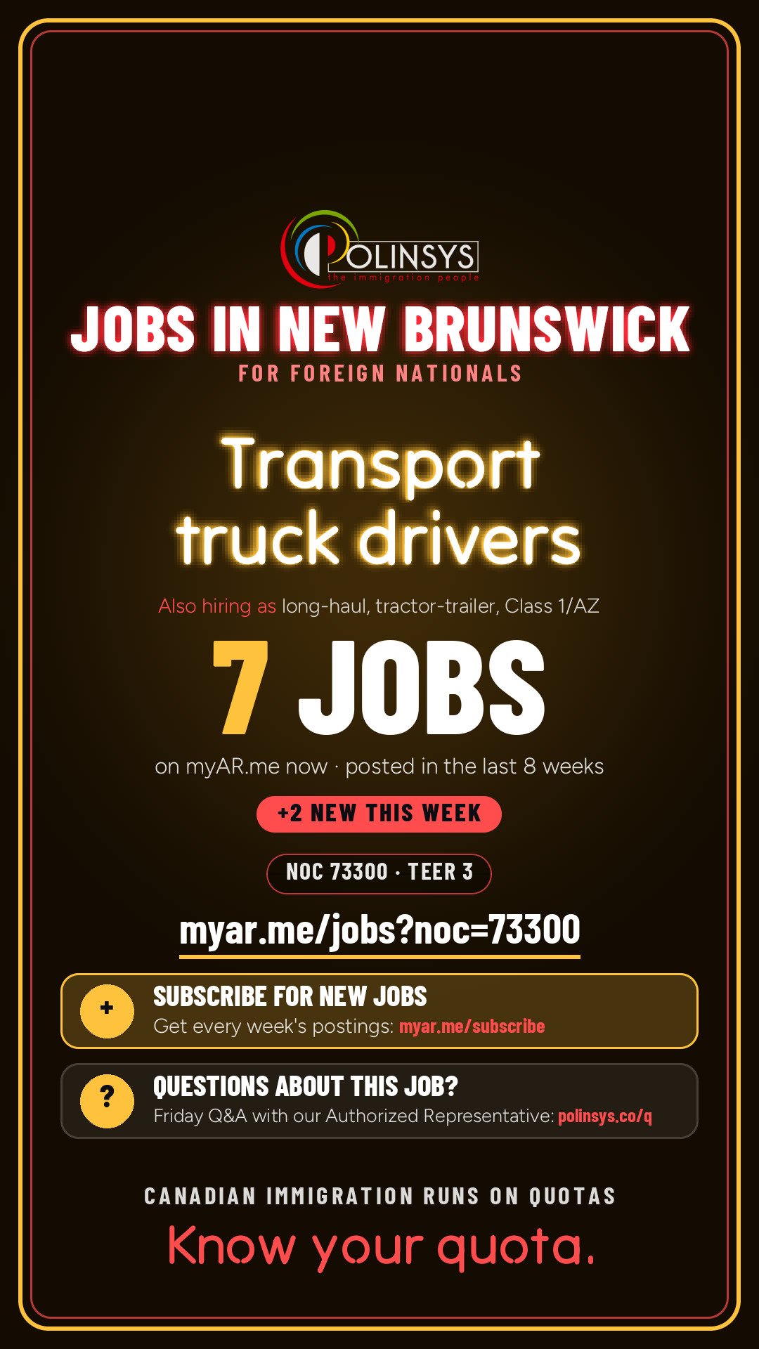 Job card: Transport truck drivers (NOC 73300) — 7 jobs on myAR.me