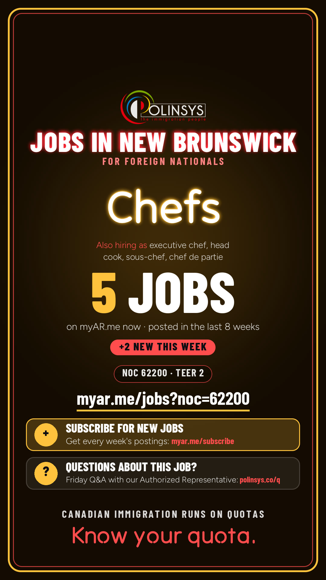 Job card: Chefs (NOC 62200) — 5 jobs on myAR.me