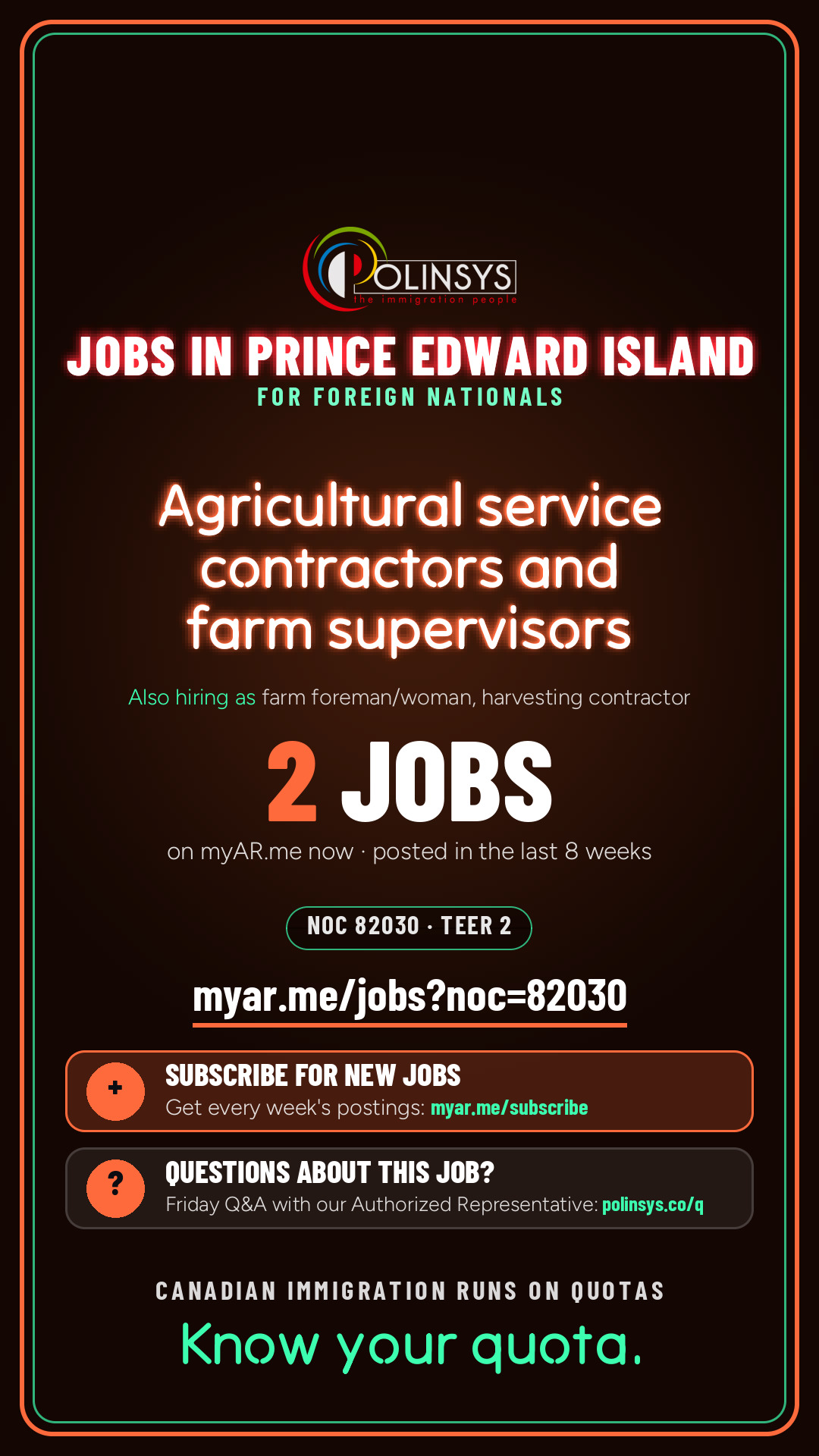 Job card: Agricultural service contractors and farm supervisors (NOC 82030) — 2 jobs on myAR.me