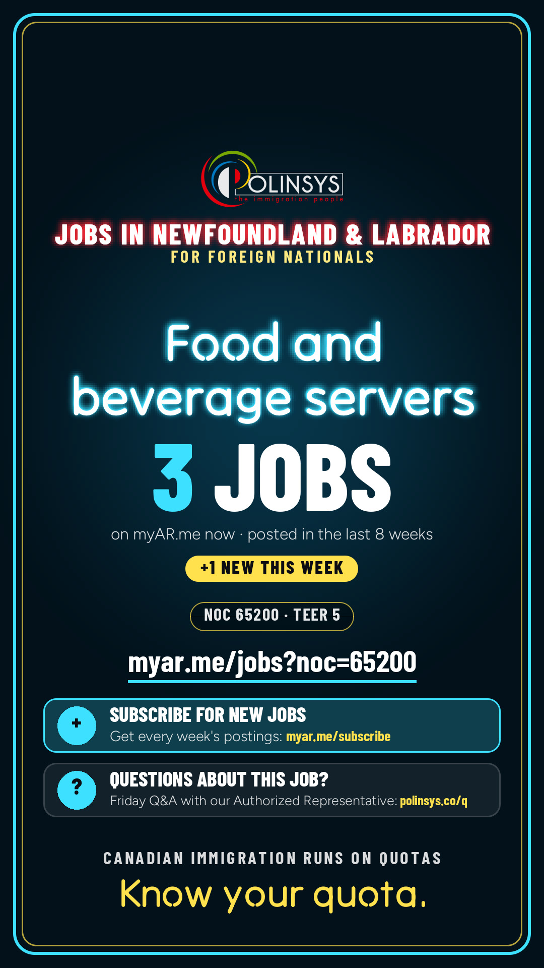 Job card: Food and beverage servers (NOC 65200) — 3 jobs on myAR.me