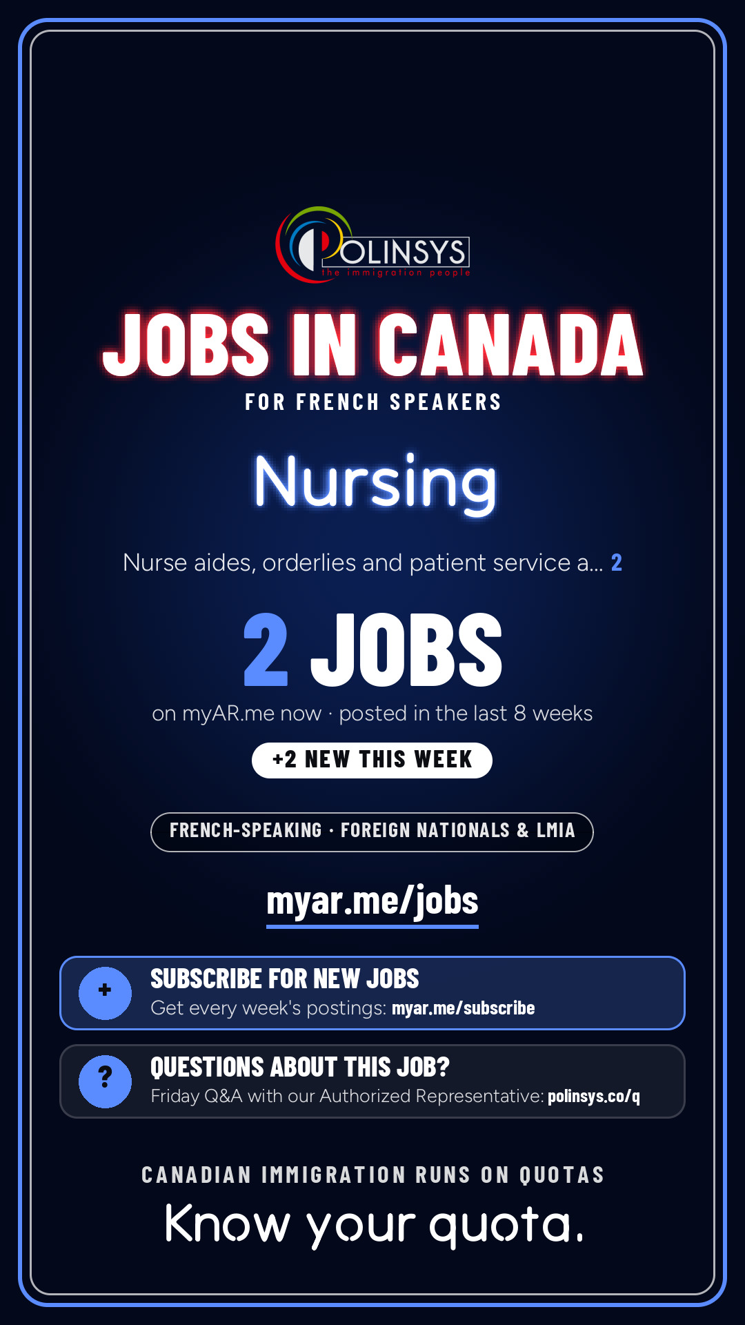 Job card: Nursing (French-speaking jobs) — 2 jobs on myAR.me