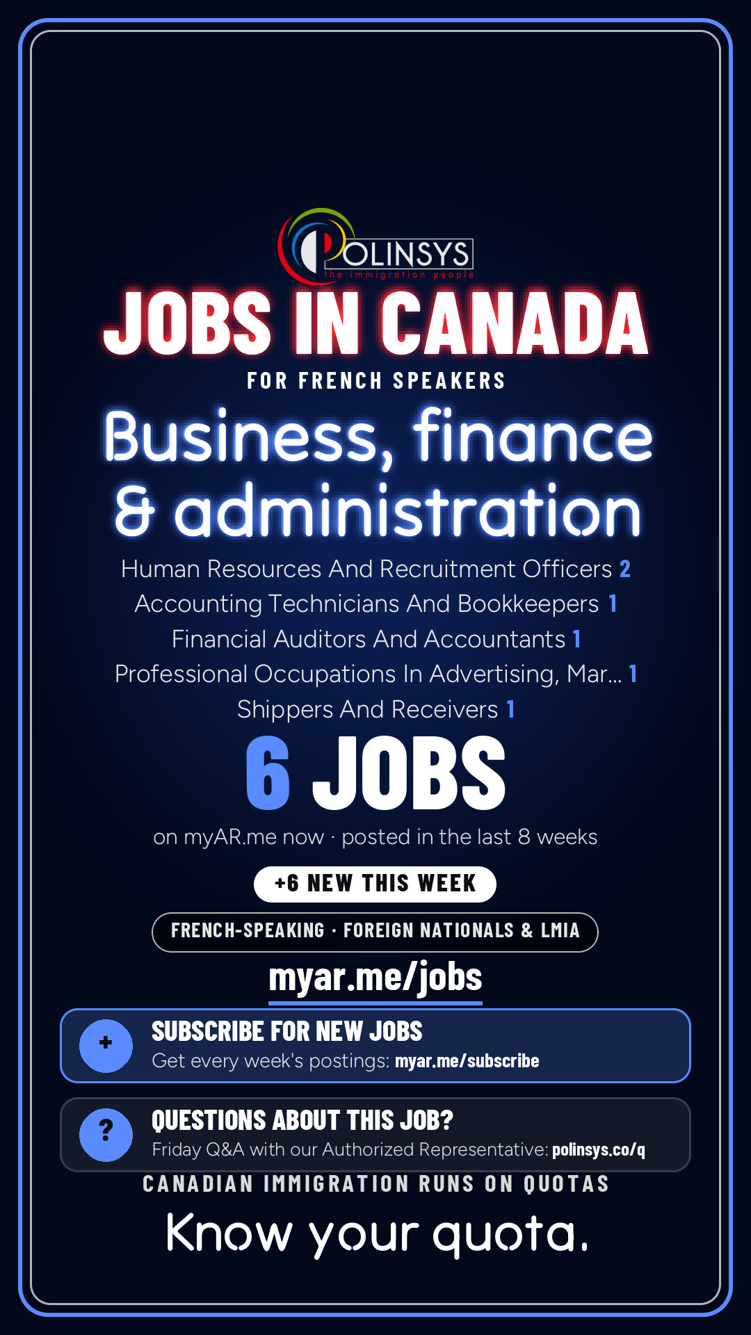 Job card: Business, finance & administration (French-speaking jobs) — 6 jobs on myAR.me