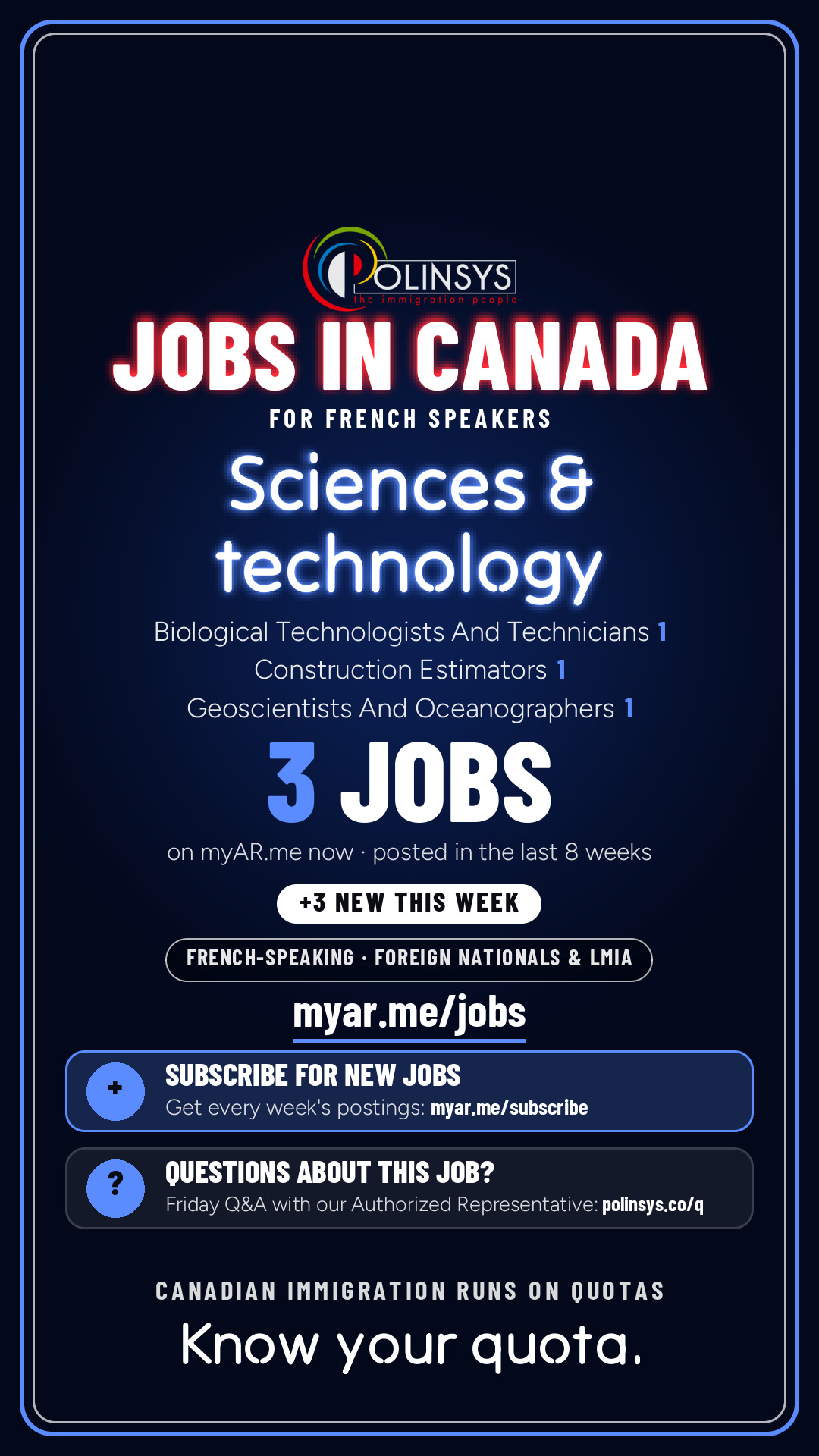 Job card: Sciences & technology (French-speaking jobs) — 3 jobs on myAR.me