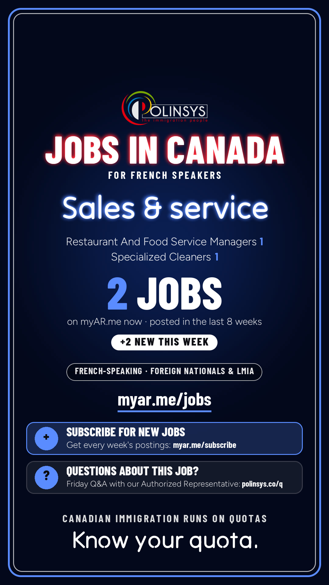 Job card: Sales & service (French-speaking jobs) — 2 jobs on myAR.me