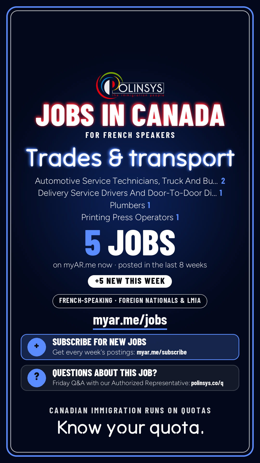 Job card: Trades & transport (French-speaking jobs) — 5 jobs on myAR.me